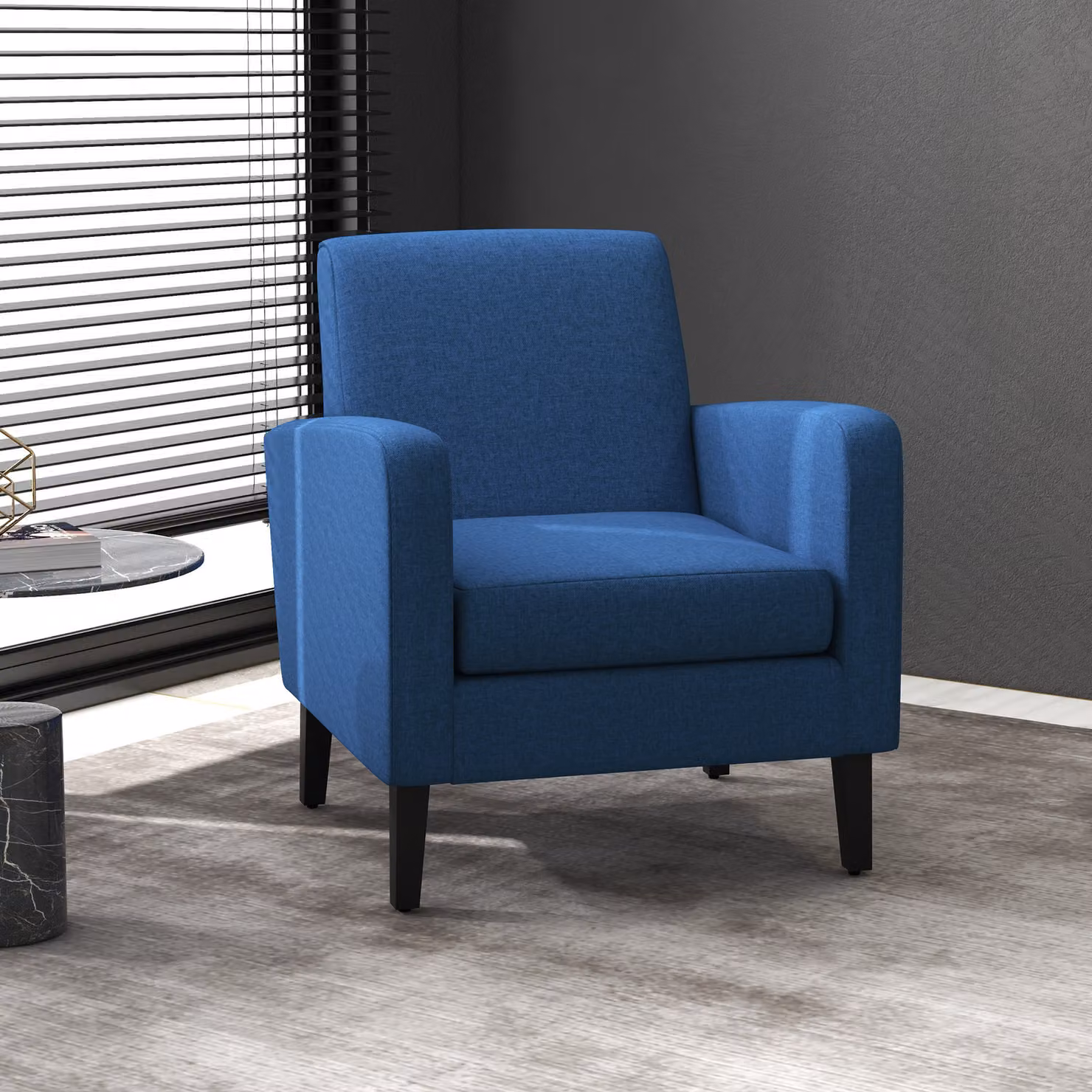 HOMCOM Modern Blue Accent Chair with Anti-Cat-Scratch Fabric and Rubberwood Legs – 2