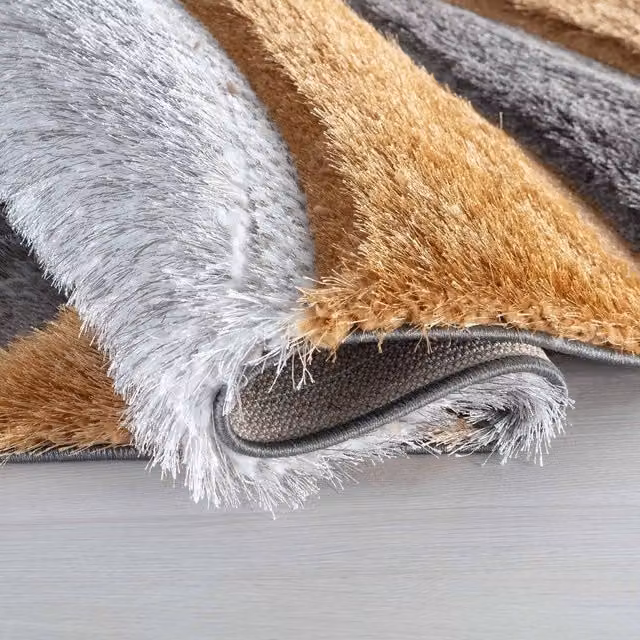 Desire Rugs Modern Soft Waves Shimmer Shaggy Runner Rug in Yellow and Multicolour, W/D/H: 60 x 220 cm
