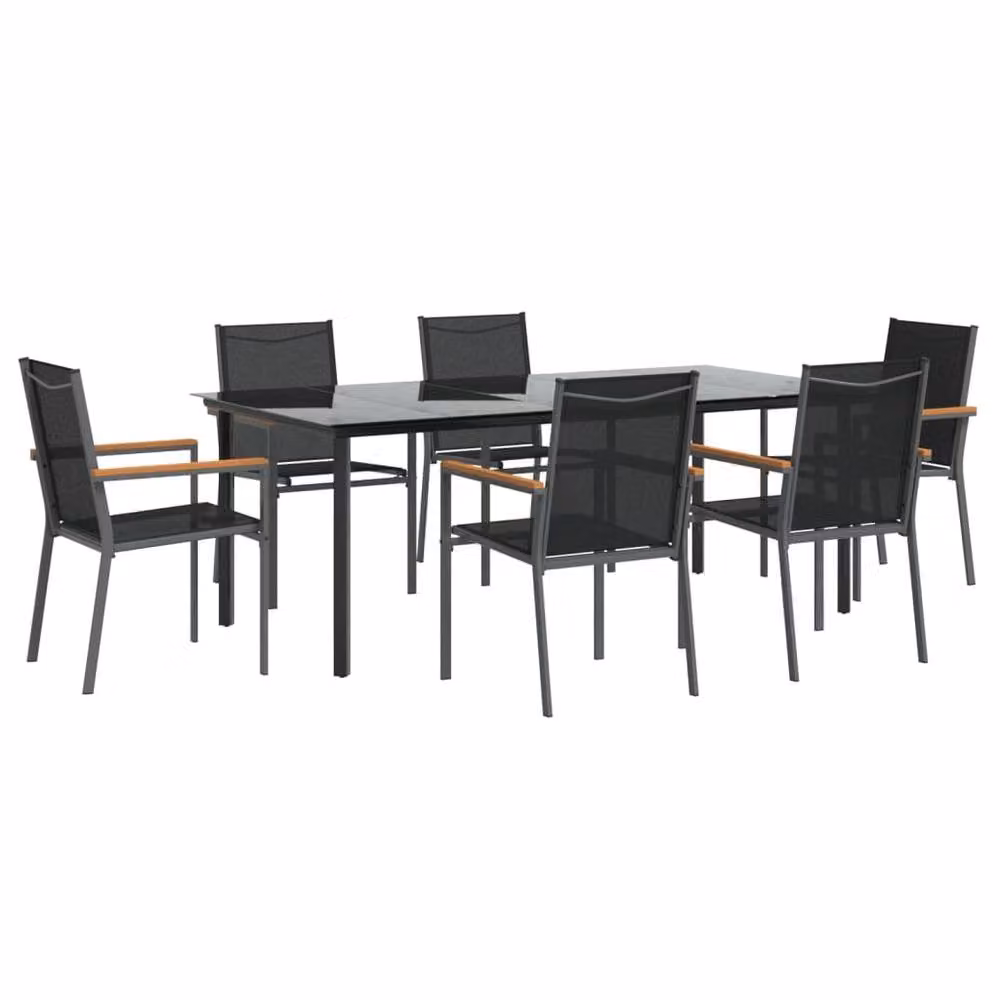 Berkfield Home 7 Piece Black Textilene and Steel Garden Dining Set – 3