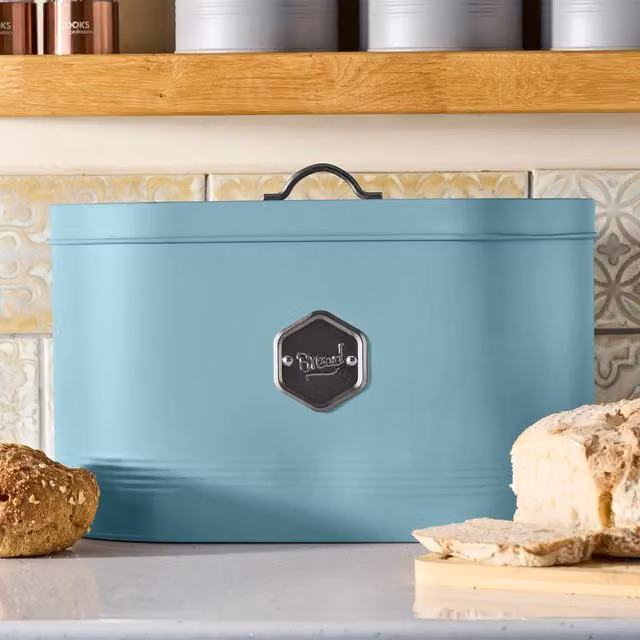 Cooks Professional Ventilated Metal Bread Bin with Loose Lid, Blue