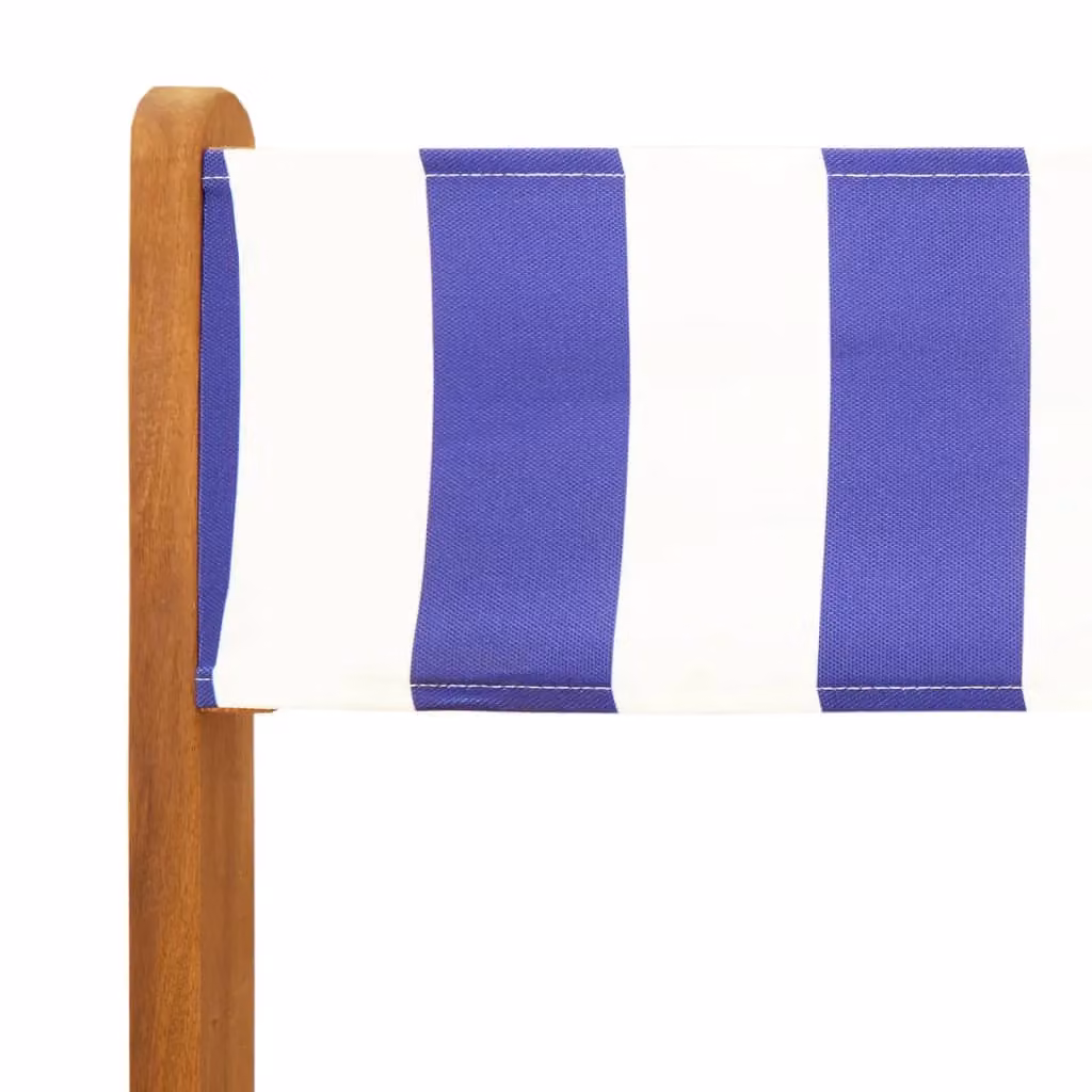 Berkfield Home Set of 6 Folding Acacia Wood Garden Chairs with Blue and White Striped Fabric – 3