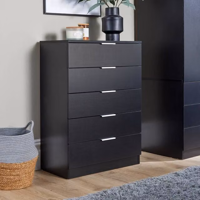 Home Source Phoenix 5 Drawer Black Metal Bedroom Storage Chest