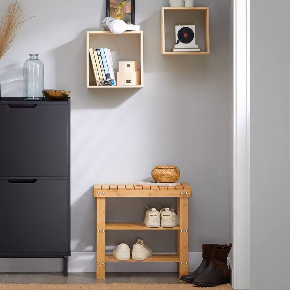 SoBuy Entrance Shoe Rack and Bench in Natural Bamboo Wood – 2