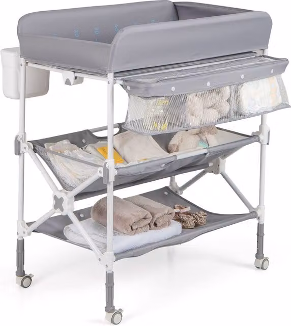 Costway Portable Height Adjustable Baby Changing Table with Wheels, Grey