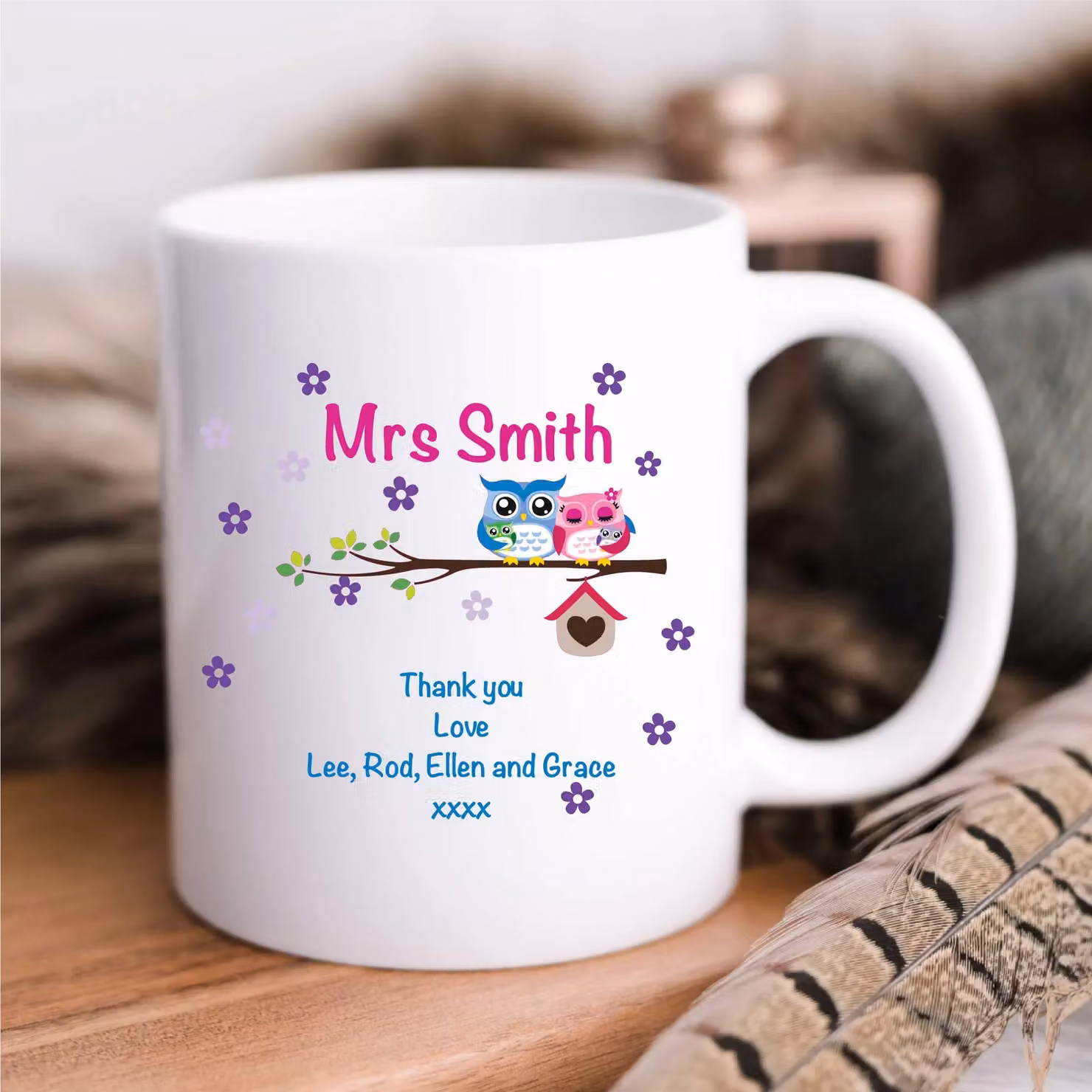 60 Second Makeover Thank You Owls On Branch Ceramic Mug in White – 2