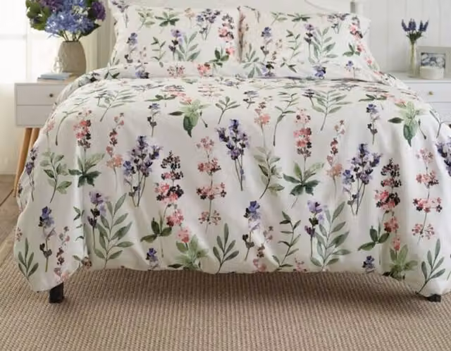 Deyongs Cottage Garden Cotton Sateen Duvet Set and Pillowcase, White Multicolour, W/D/H: 180 x 200 cm