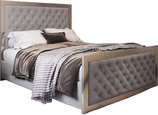Casani KDMD Emia Upholstered Velvet Metal Designer Bed Frame in Grey and Black, W/D/H: 200 x 180 x 137 cm