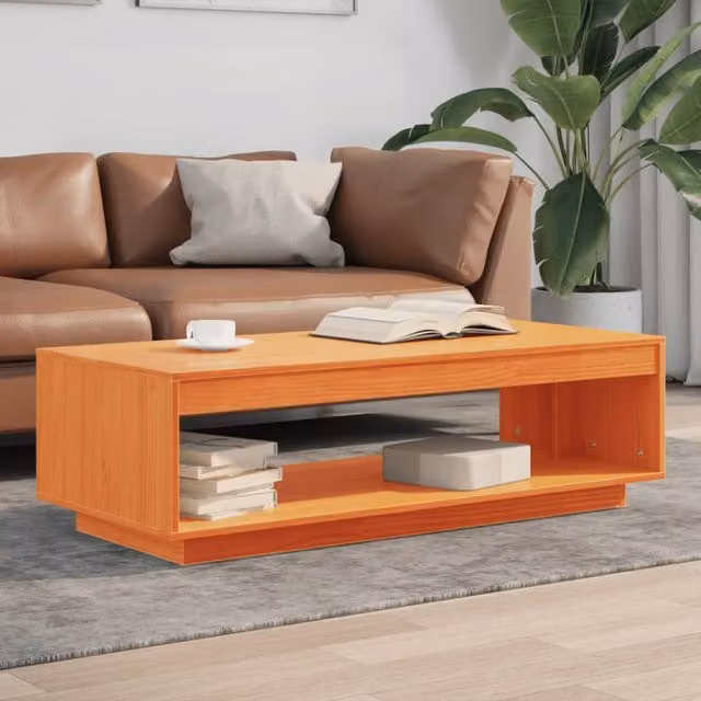 Berkfield Home Rustic Waxed Pine Coffee Table, Brown, W: 110 cm, D: 50 cm, H: 33.5 cm