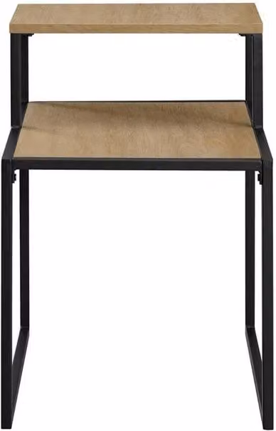 ERGOVEXA Set of 2 Coastal Oak Wood 2-Tier Side Tables and Nightstands