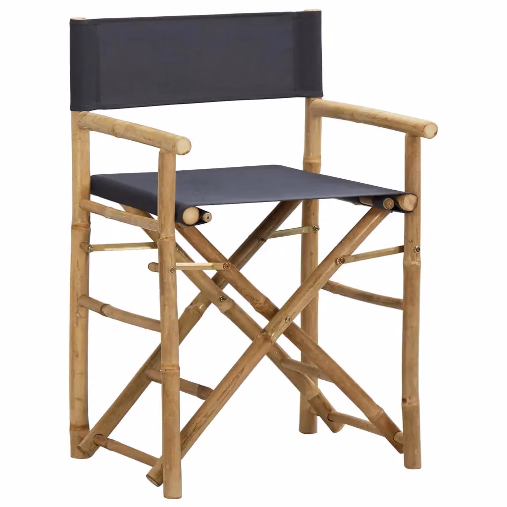 Berkfield Home Set of 2 Dark Grey Bamboo and Fabric Folding Director's Chairs – 2