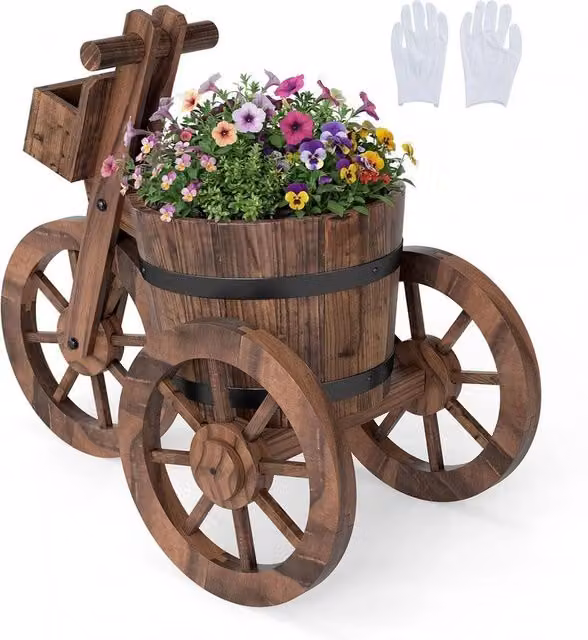 NESTLUNE Brown Wooden Decorative Herb Planter with Wheels for Indoor and Outdoor Use, W: 54.0 cm, D: 29.0 cm, H: 54.0 cm – 1