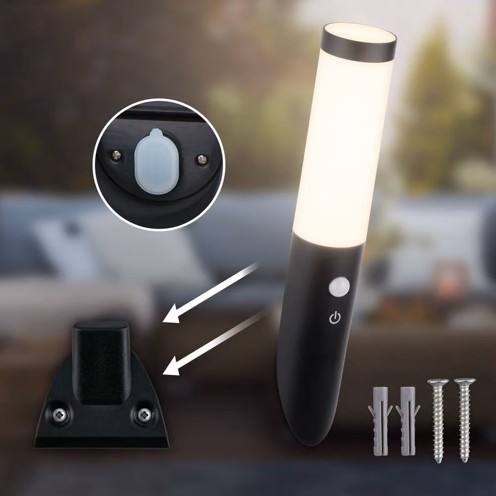 Briloner Black Rechargeable LED Outdoor Wall Light with Motion and Dusk Sensor, Dimmable, IP44 Splash-Proof, W/D/H: 6.5 x 6.5 x 35 cm – 6