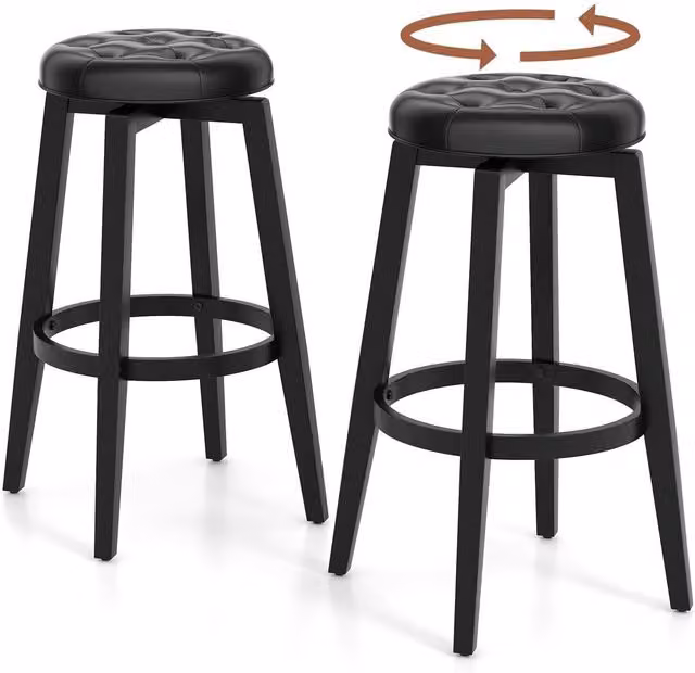 Costway Set of 2 Black Swivel Counter Height Bar Stools