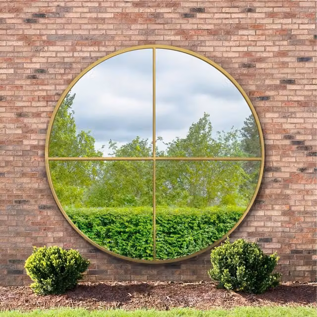 MirrorOutlet Genestra Round Modern Hanging Mirror in Gold