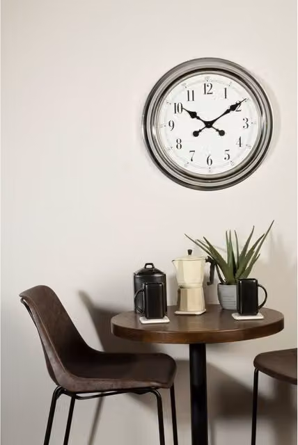 Interiors by Premier Pelo Round Analog Wall Clock in Silver Metal Finish