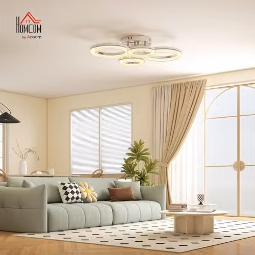 HOMCOM Dimmable LED Ceiling Light with 4 Rings and Wall Switch, Silver Tone – 2