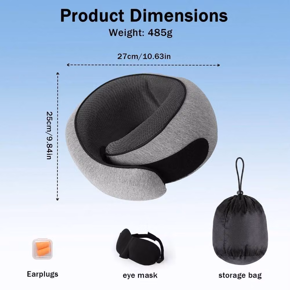 KORVIXA Grey U-Shaped Memory Foam Travel Neck Support Pillow – 2