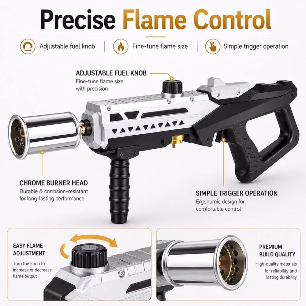 NESTLUNE Propane Gas Torch Burner with Adjustable Flame Trigger in Black, H 100 cm x W 15 cm – 2