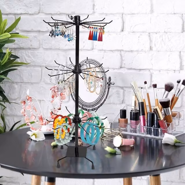 SPETLEK 3 Tier Rotating Iron Jewelry Display Stand, Black, H 50 cm x W 50 cm x D 50 cm – 1