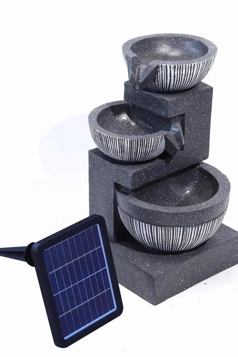 H&O Direct Solar Powered Outdoor Water Fountain Rockery Decoration in Brown and Grey Stone, W/D/H: 46.5 x 28.0 x 26.0 cm – 3