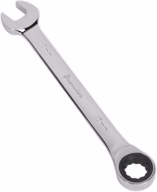 Loops 17mm Ratchet Combination Spanner in Silver Chrome Vanadium Steel