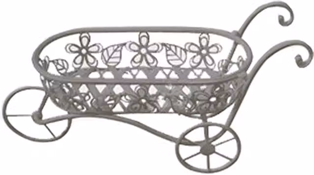 Charles Bentley Vintage Wrought Iron Wheelbarrow Planter in Grey and White