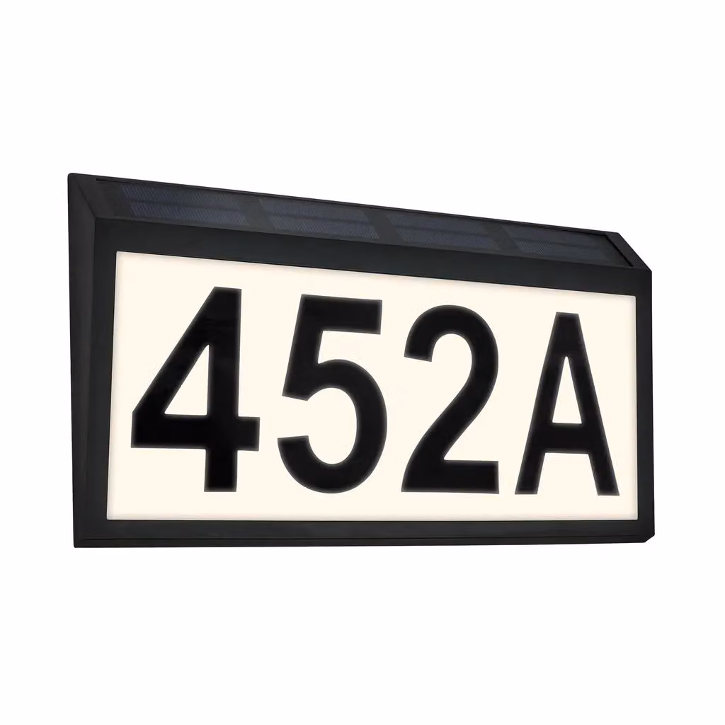 Briloner Solar House Number Outdoor LED Light with Dusk Sensor, IP44, Warm White, Black, W: 28 cm, H: 18 cm, D: 3.5 cm – 2