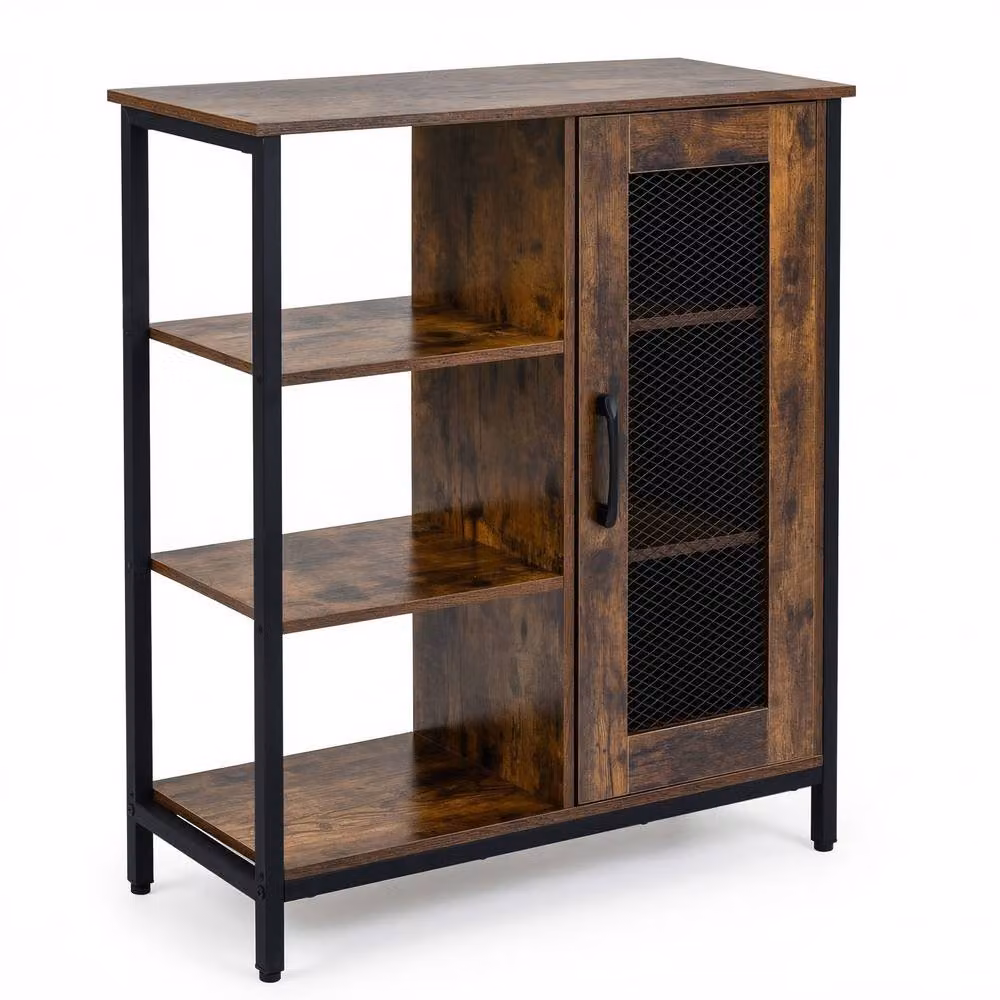 Gymax Modern Brown Sideboard Storage Cabinet with Adjustable Shelves – 6