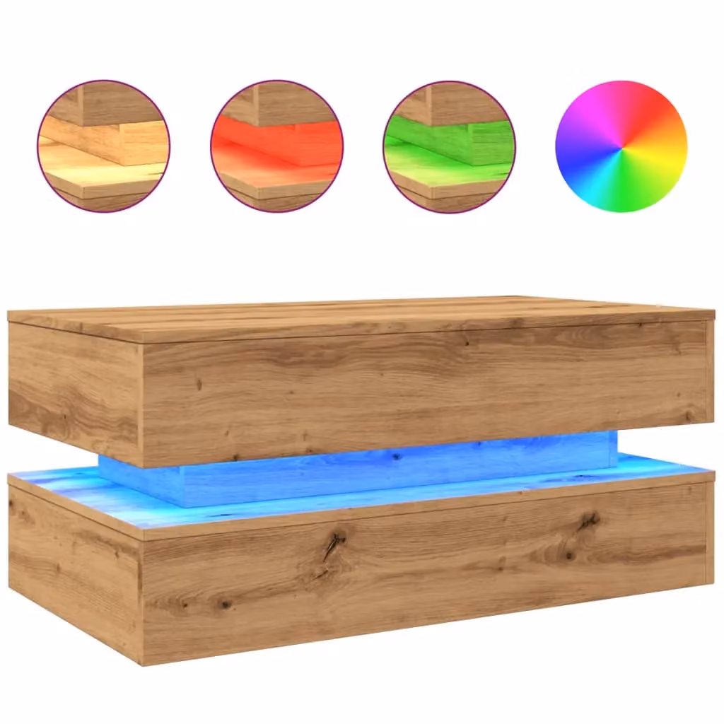 Berkfield Home Artisan Oak Coffee Table with LED Lights in Brown, W/D/H: 90 x 50 x 40 cm – 2
