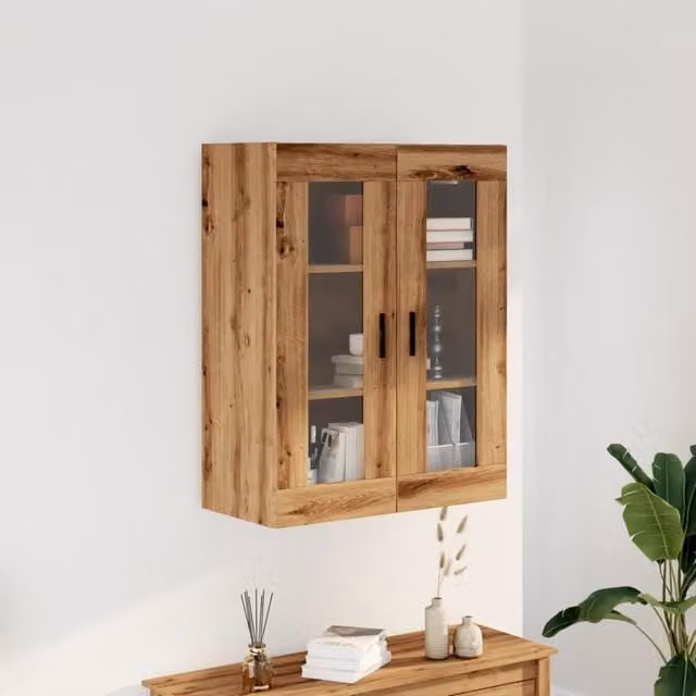 Berkfield Home Artisan Oak Wall Mounted Cabinet with Glass Doors, Brown, W/D/H: 69.5 x 34 x 90 cm – 1