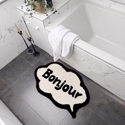 Mooky Mats Bonjour Slogan Non-Slip Bath Mat in Black and Beige, W: 50 cm, D: 80 cm – 2