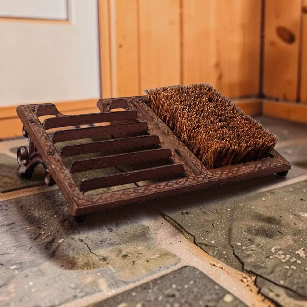 Four Candle Cast Iron Boot Scraper and Brush in Brown – 2