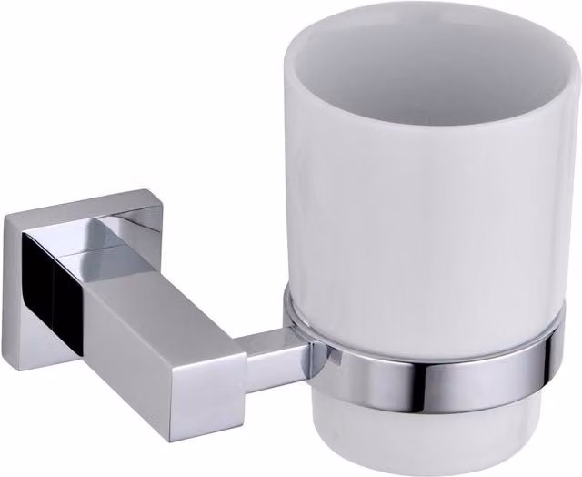Nes Home Modern Chrome Single Wall Mounted Tumbler Holder in Silver and White