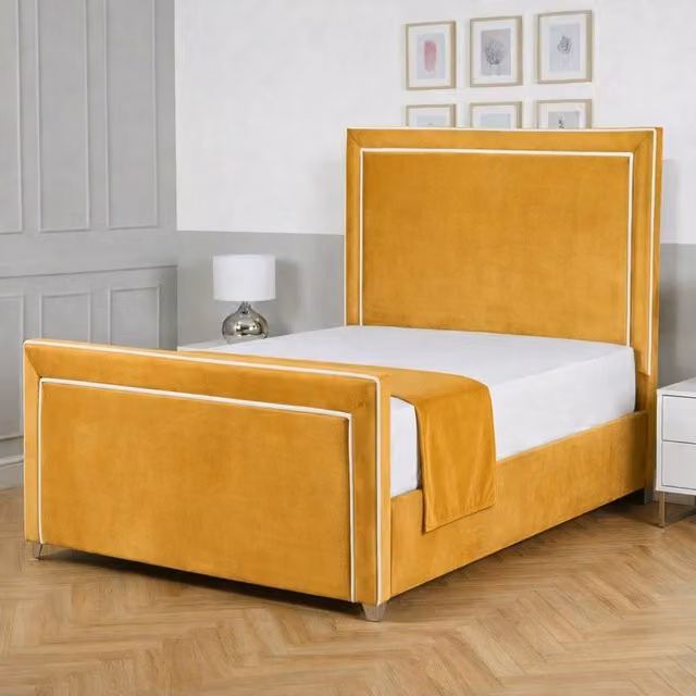 Living Comfort Bedz Verona Single Upholstered Gas Lift Storage Bed Frame in Yellow Velvet