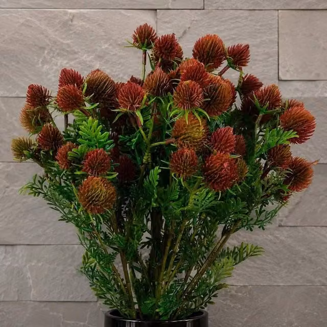 Leaf Red Artificial Premium Craspedia Stems, Pack of 6, Height: 55 cm