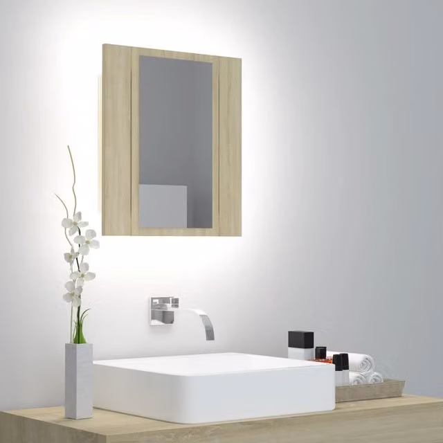Berkfield Home LED Bathroom Mirror Cabinet in Sonoma Oak Brown, W/D/H: 40 x 12 x 45 cm