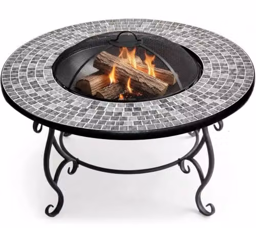Centurion Supports Fireology Ginessa Garden Fire Pit Brazier and Coffee Table with Mosaic Ceramic Tiles in Grey and Black – 1