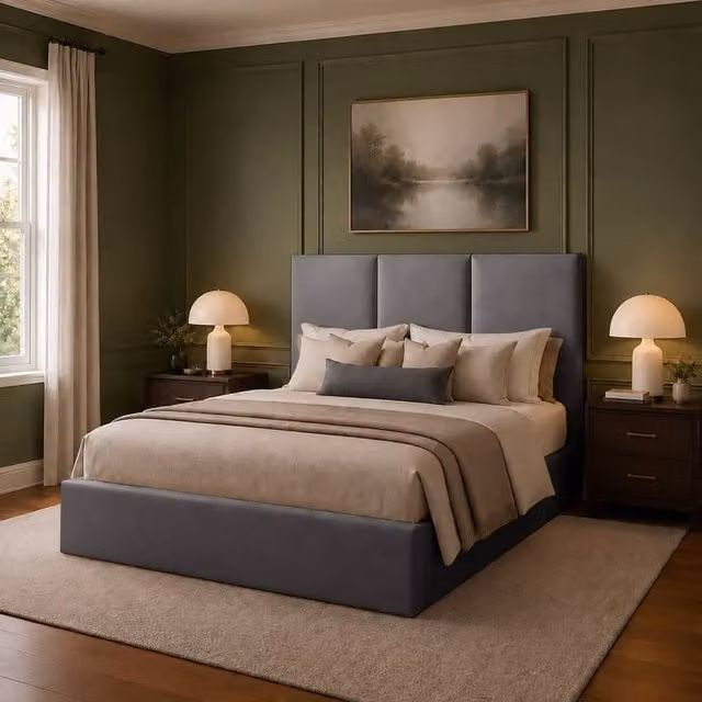 Desire Deco Stanley Upholstered Plush Velvet Bed Frame in Grey, Size: 180 x 200 cm