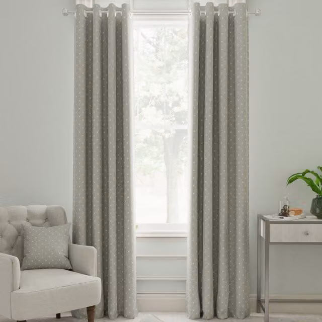 Sophie Allport Hearts Made to Measure Grey Blackout Eyelet Curtains