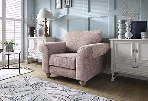 Abakus Direct Ingrid Armchair in Pink Braided Chenille Fabric with Solid Wood Frame, W/D/H: 115 x 95 x 90 cm – 1