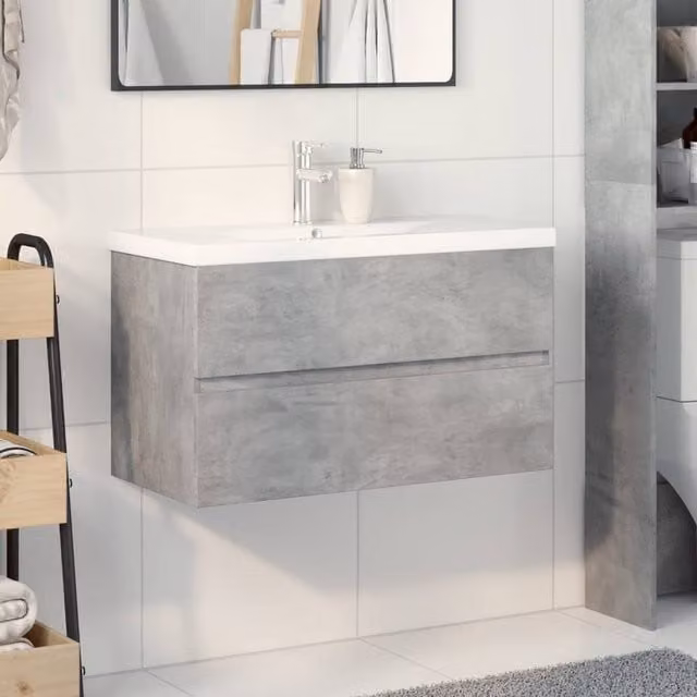 Berkfield Home 2 Piece Modern Wall Mounted Bathroom Vanity Unit Set in Grey and White MDF, W/D/H: 80.0 x 45.0 x 38.5 cm – 1