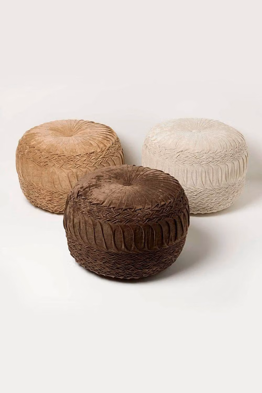 Homescapes Sofia Pleated Velvet Pouffe in Brown – 5