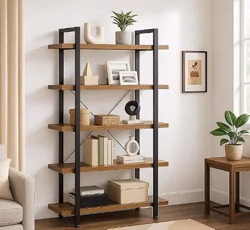 INDOORIST 5-Tier Large Ladder Bookcase, Modern Freestanding Open-Back Shelving for Living Rooms, W/D/H: 105 x 33 x 177 cm