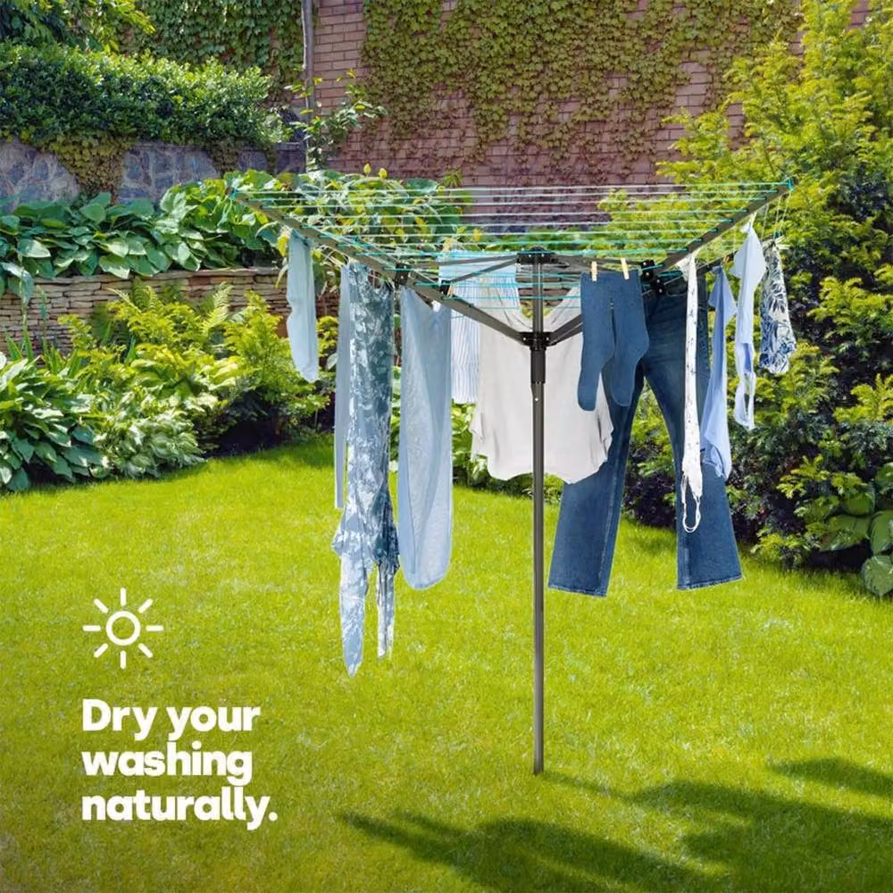 Hinsinc 45m Rotary Washing Line with Cover and Pegs in Grey – 2