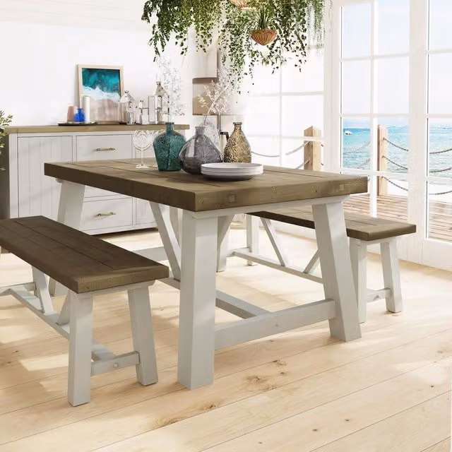 FWStyle Rustic Reclaimed Solid Pine Extendable Rectangular Dining Table in Brown