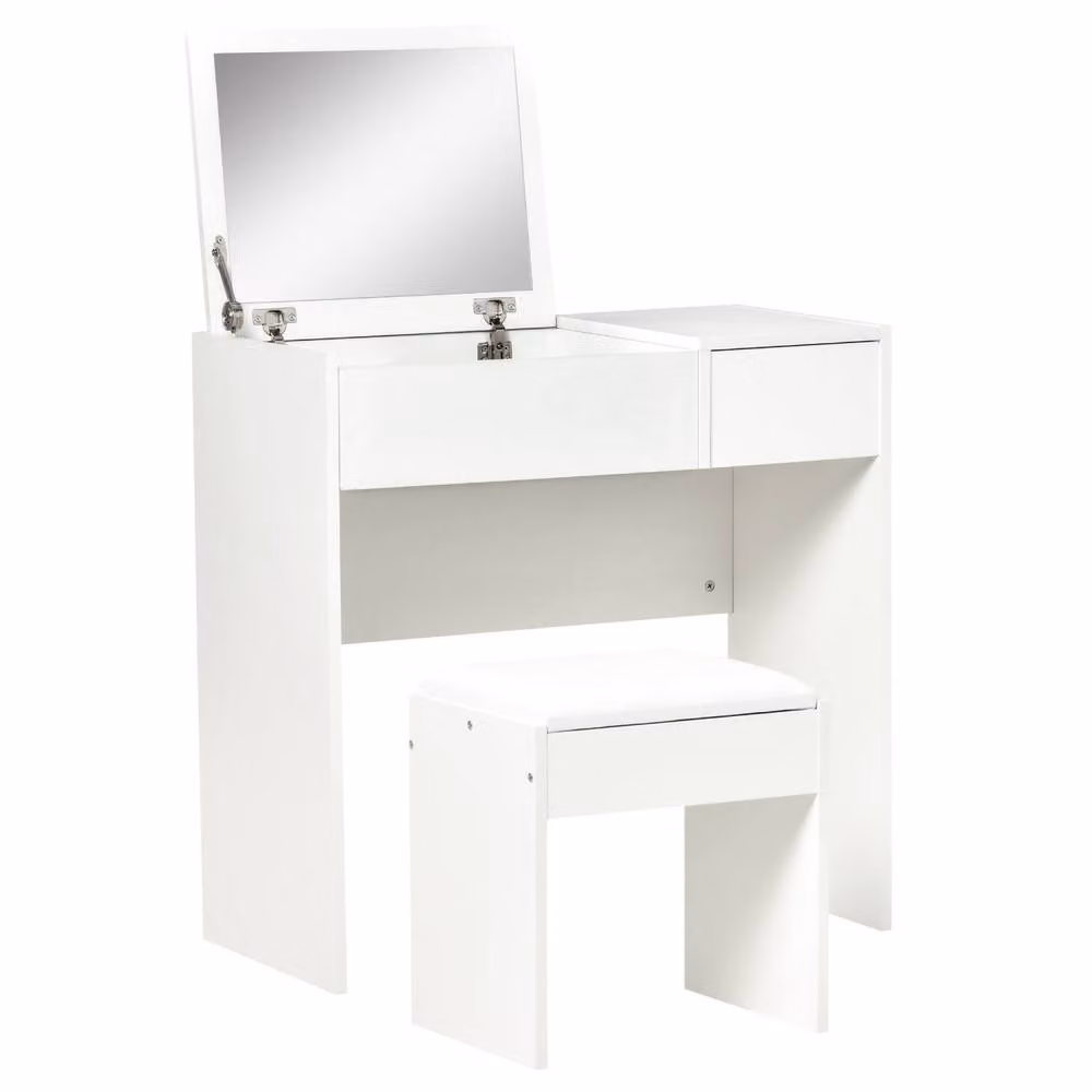 Wyld Haus Firazzi White Vanity Desk with Flip Mirror, W/D/H: 80 x 40 x 79 cm – 3