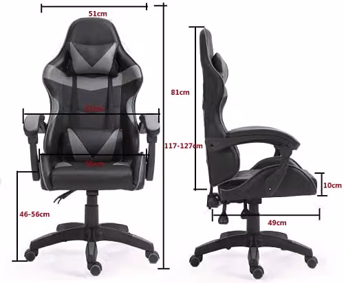 mcc direct Grey Faux Leather Racing Gaming Chair with Headrest and Lumbar Cushion – 2