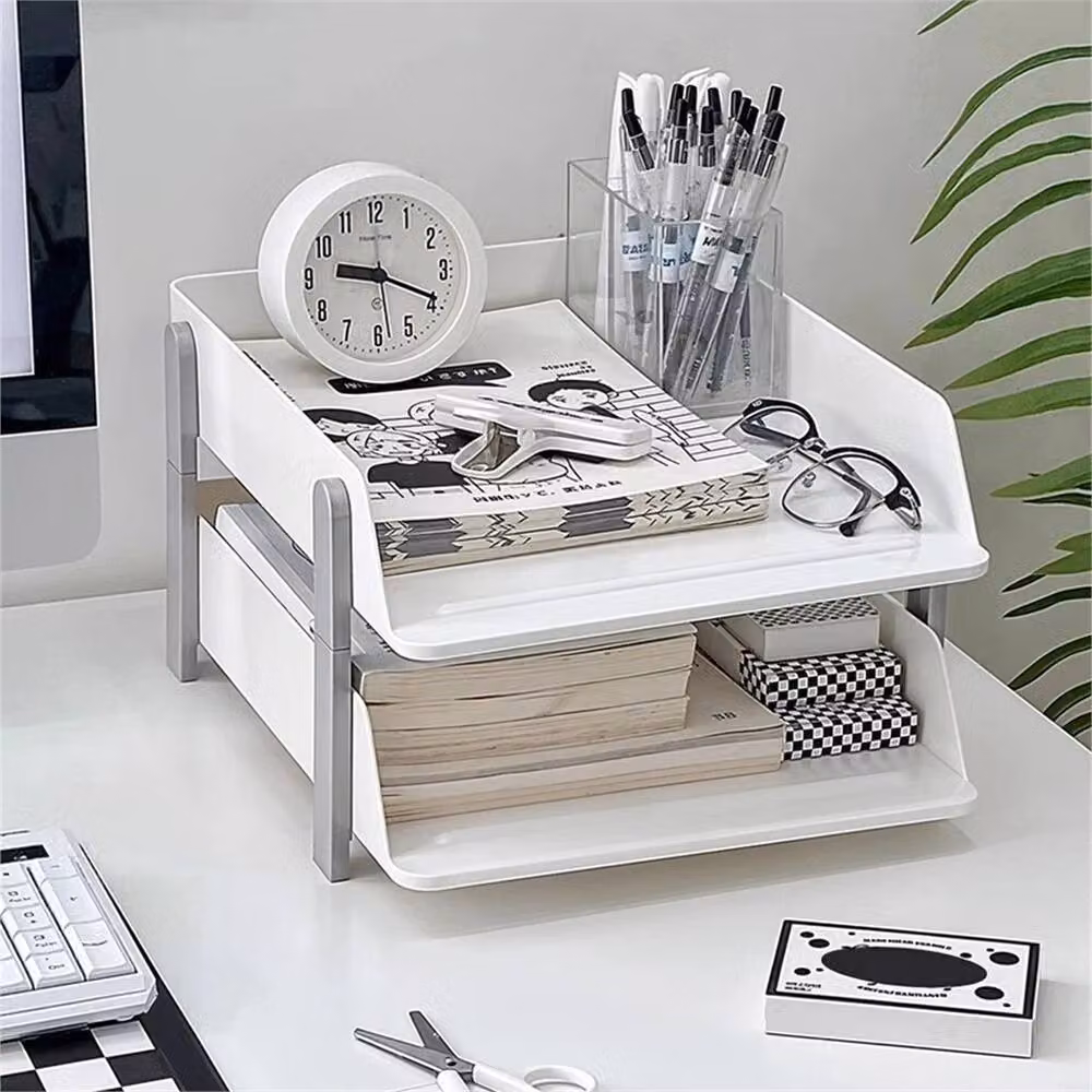 Kelvenix 2 Tier Home Office Filing Trays and Letter Rack Desk Organiser in White – 2