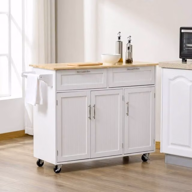 STILVORA Kitchen Island Utility Cart with Drawers and Cabinets in White – 1