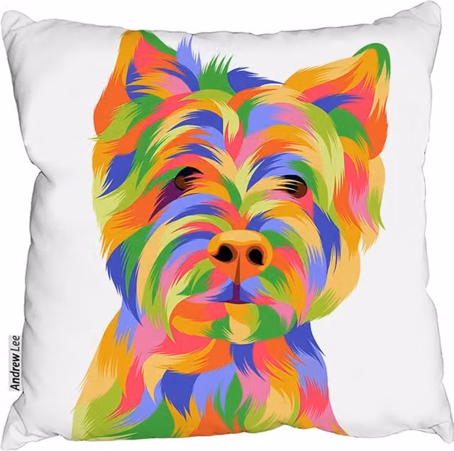 Benjamin Tate Design LTD Amazing Illustration Dog Outdoor Cushion, Yellow and Multicolour, W: 60 cm, H: 60 cm, D: 1 cm